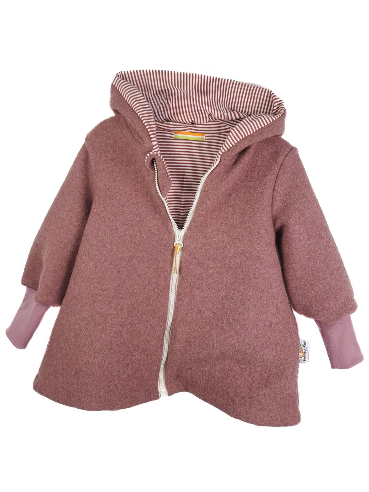 Walkmantel aus Merino Wollfleece altrosa mit Streifen mauve