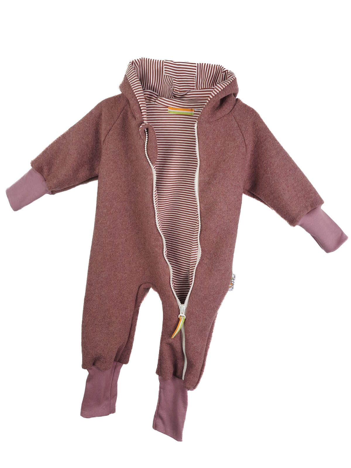 Walkoverall aus Merino Wollfleece altrosa mit Streifen mauve