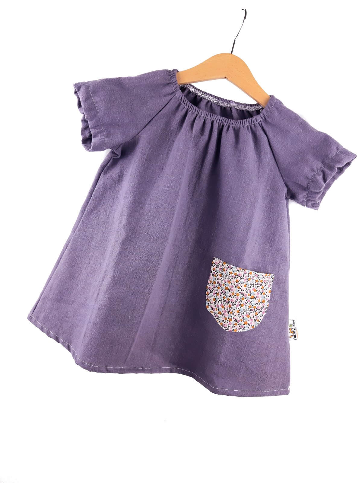 INDIVIDUELL KURZARMKLEID LEINEN flieder mit Blümchen flieder