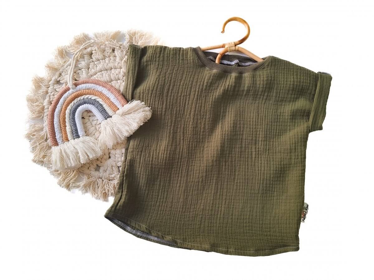 T-Shirt mit Umschlagarmen Musselin khaki