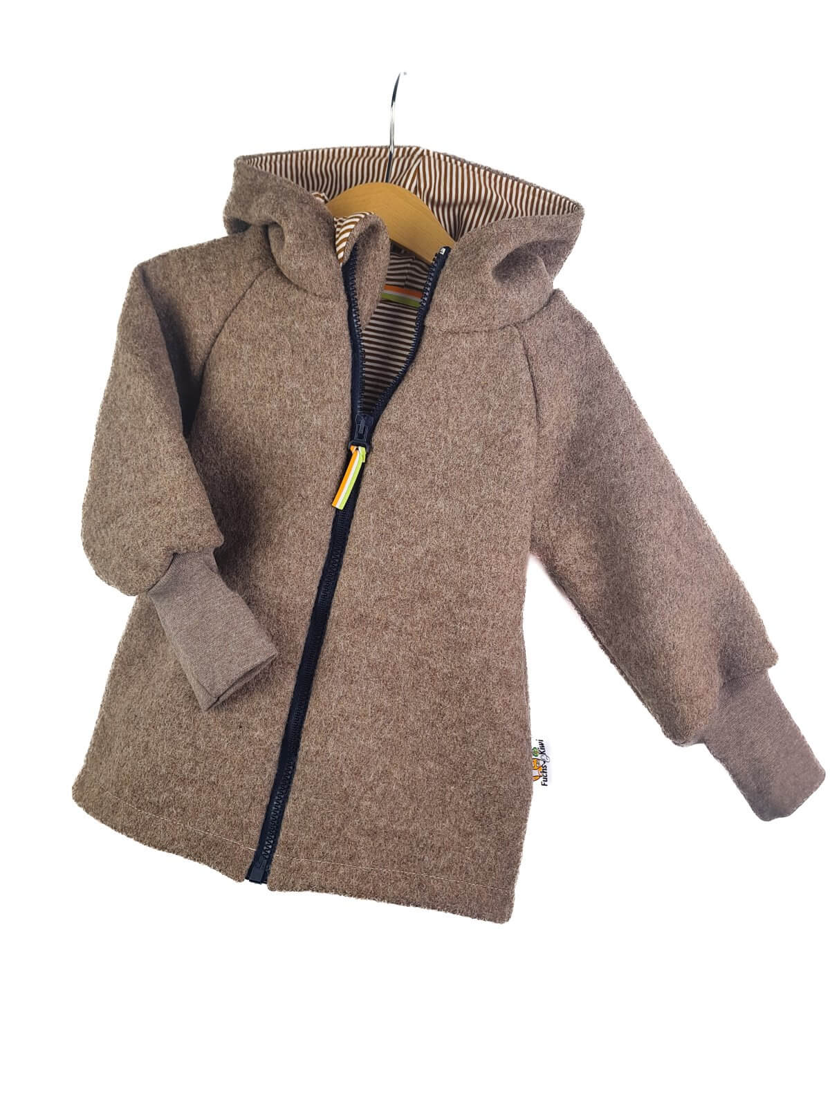 Walkjacke braun meliert mit Streifen karamell