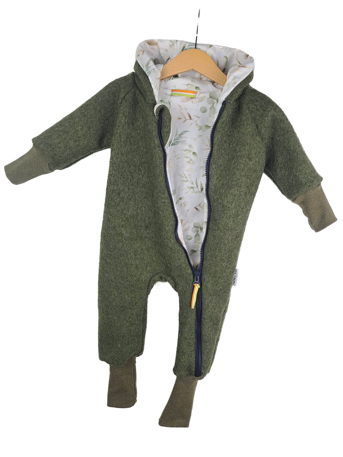 Walkoverall aus Wollfleece moosgrün meliert mit Eukalyptusliebe