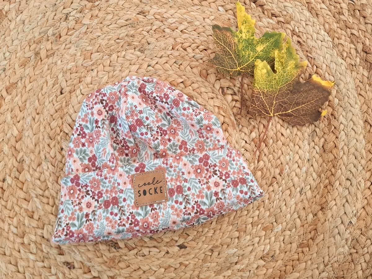 Hipster Beanie Feinripp Blumentraum
