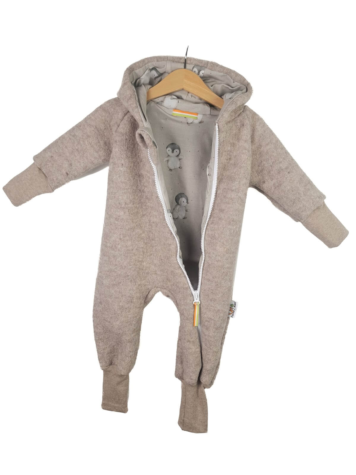 Walkoverall sand meliert mit Pinguine sand