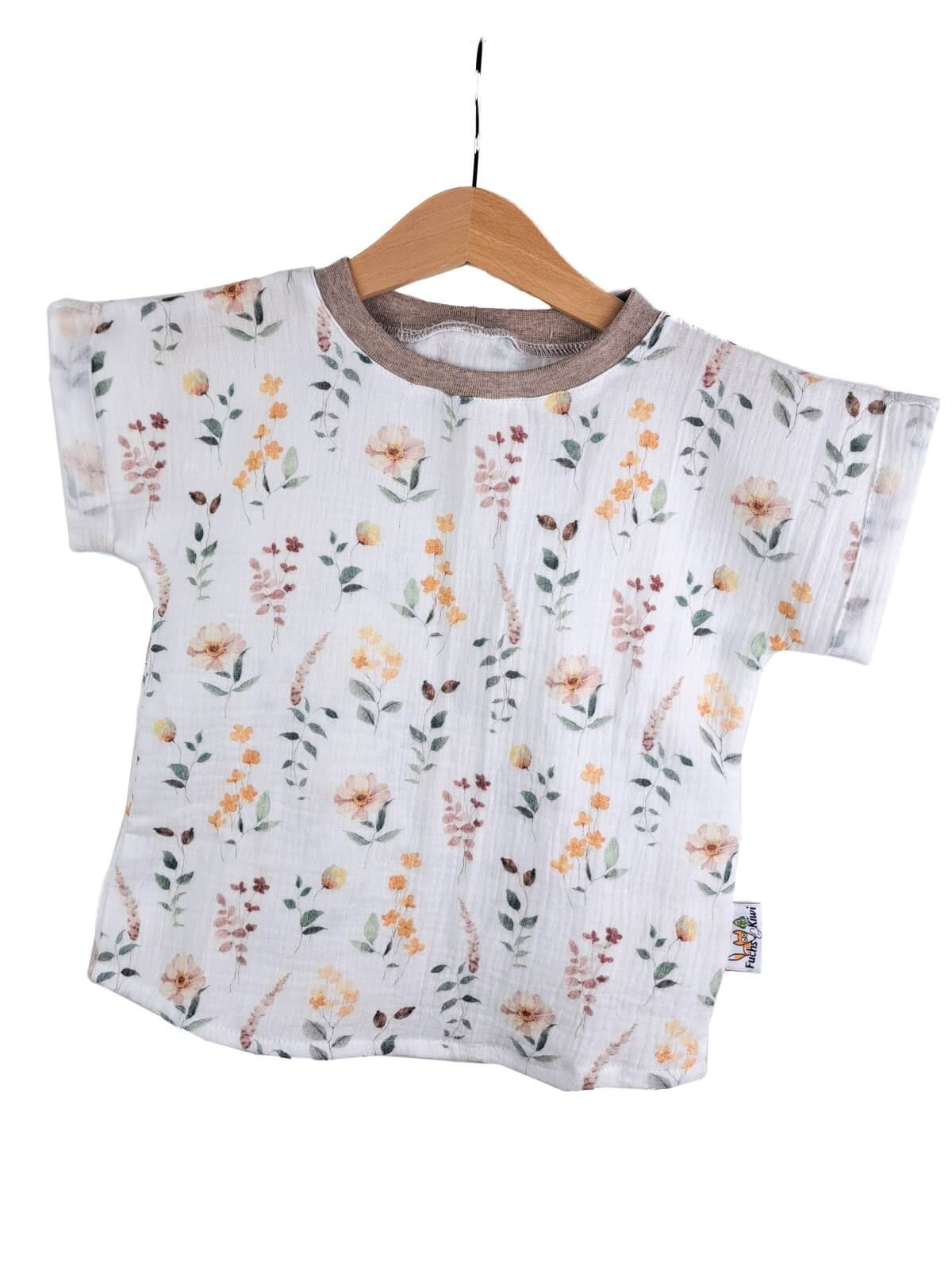 T-Shirt mit Umschlagarmen Musselin Streublumen 86/92