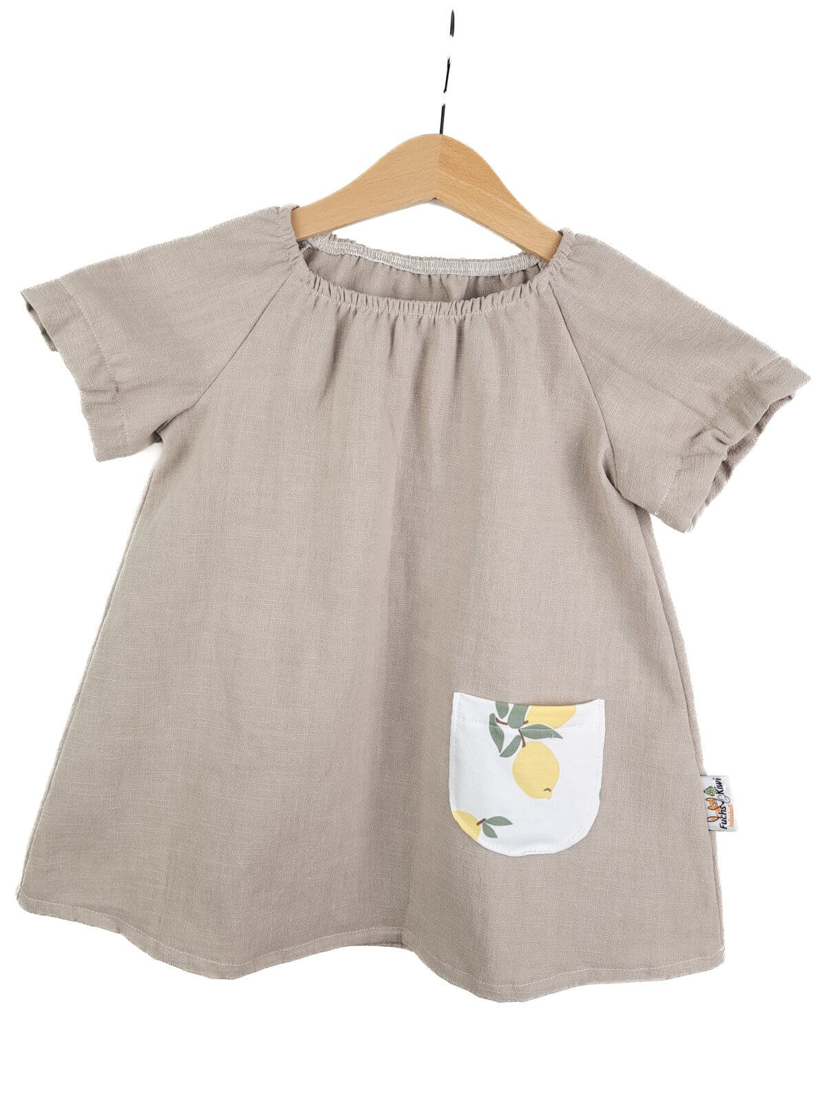 Indi Kurzarmkleid Leinen sand mit Zitronen