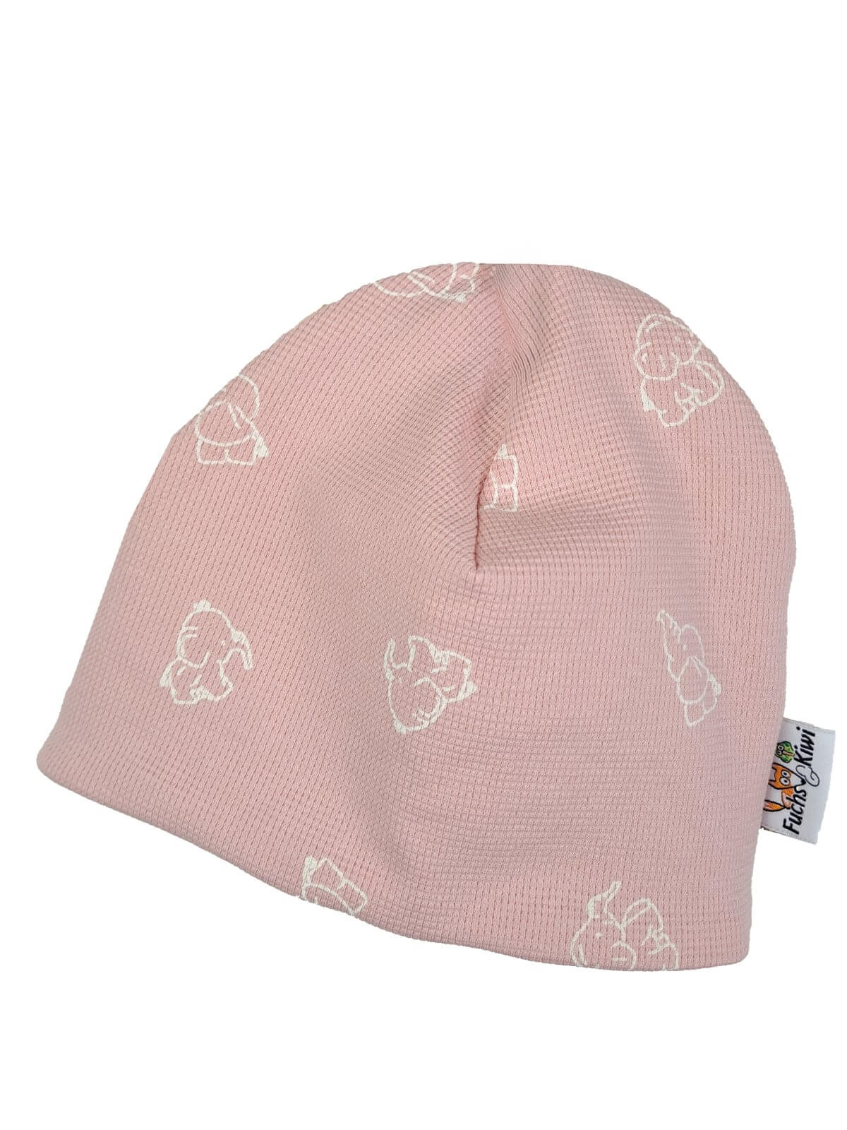 Beanie Waffel Elefanten rosa 44-46 doppellagig
