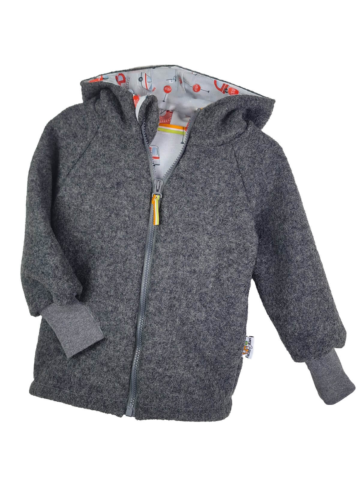 Walkjacke grau mit Helferfahrzeuge