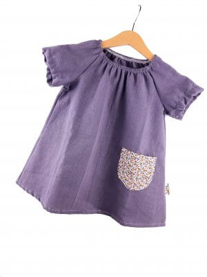 INDIVIDUELL KURZARMKLEID LEINEN flieder mit Blümchen flieder