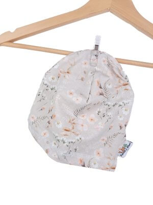 Beanie Blümchen sand 46-48 doppellagig