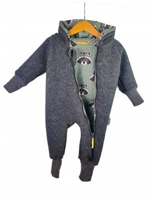 Walkoverall grau mit Waschbär altmint