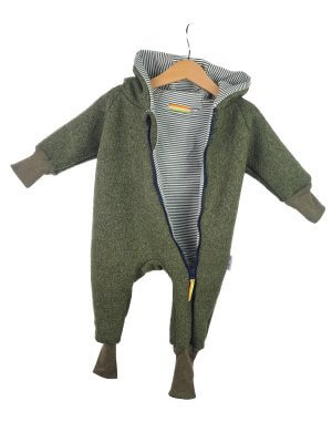 Walkoverall Walk moosgrün meliert mit Streifen tanne