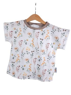 T-Shirt mit Umschlagarmen Musselin Streublumen 86/92