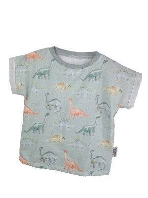 T-Shirt mit Umschlagarmen Musselin Dinoliebe 86/92