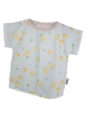 T-Shirt mit Umschlagarmen Musselin Zitronen 86/92