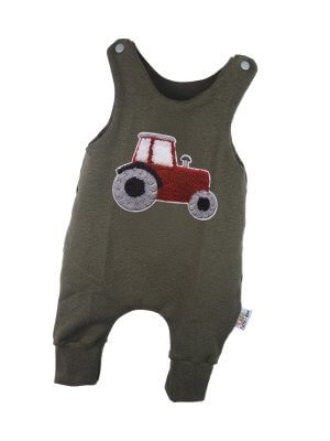 Strampler Traktor rot-Patch khaki