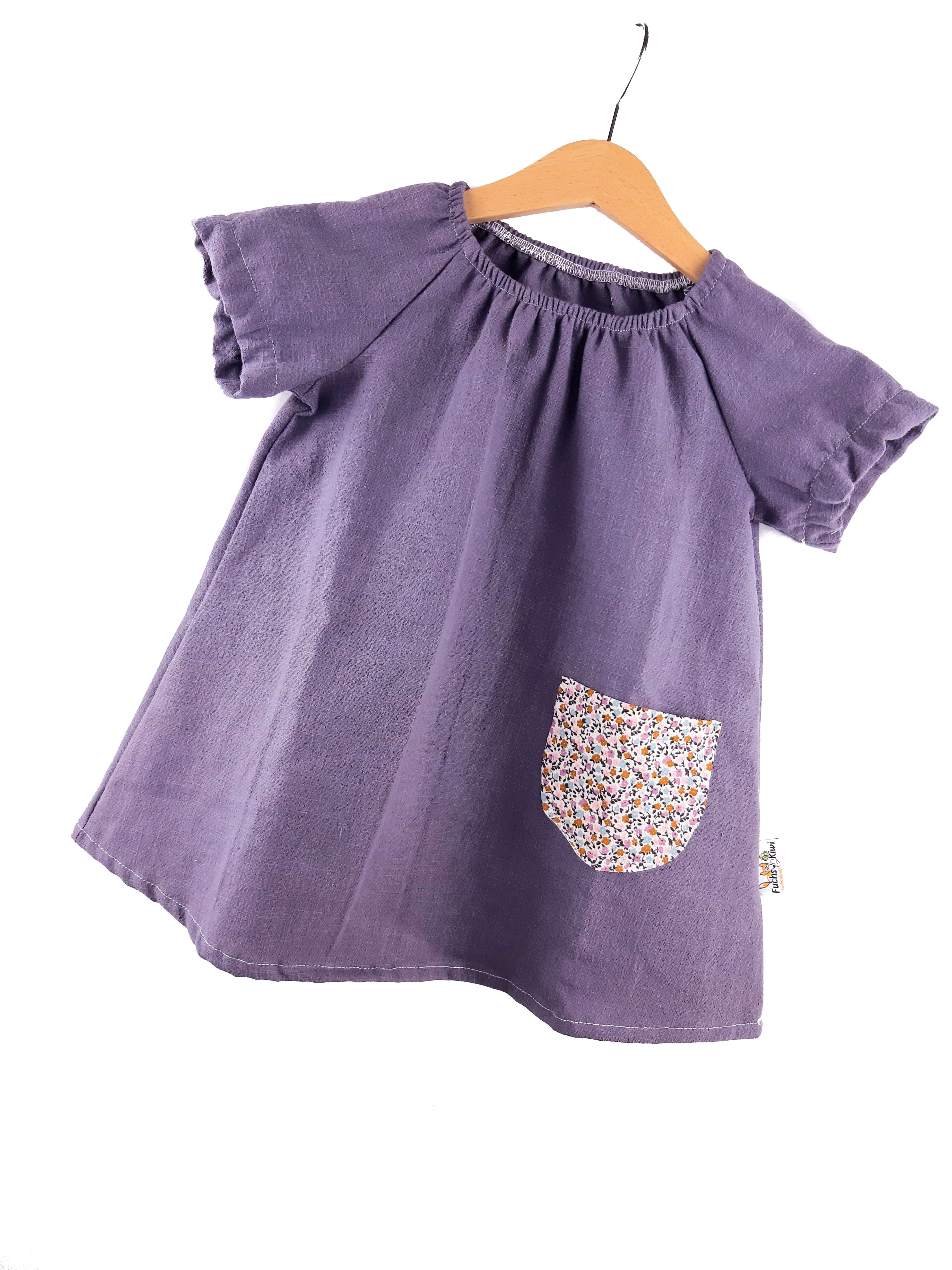 INDIVIDUELL KURZARMKLEID LEINEN flieder mit Blümchen flieder