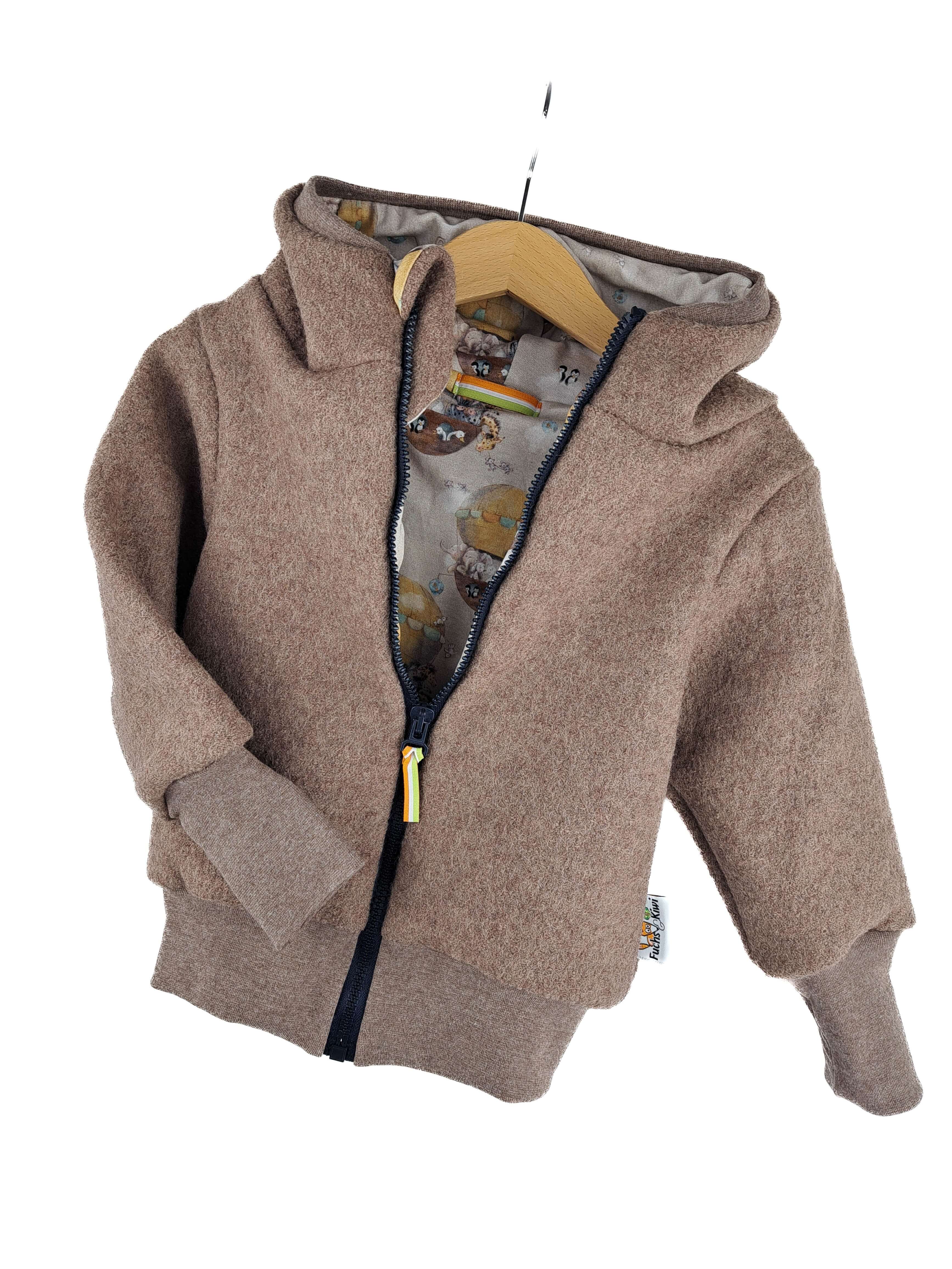 Walkjacke braun meliert mit tierische Luftfahrt
