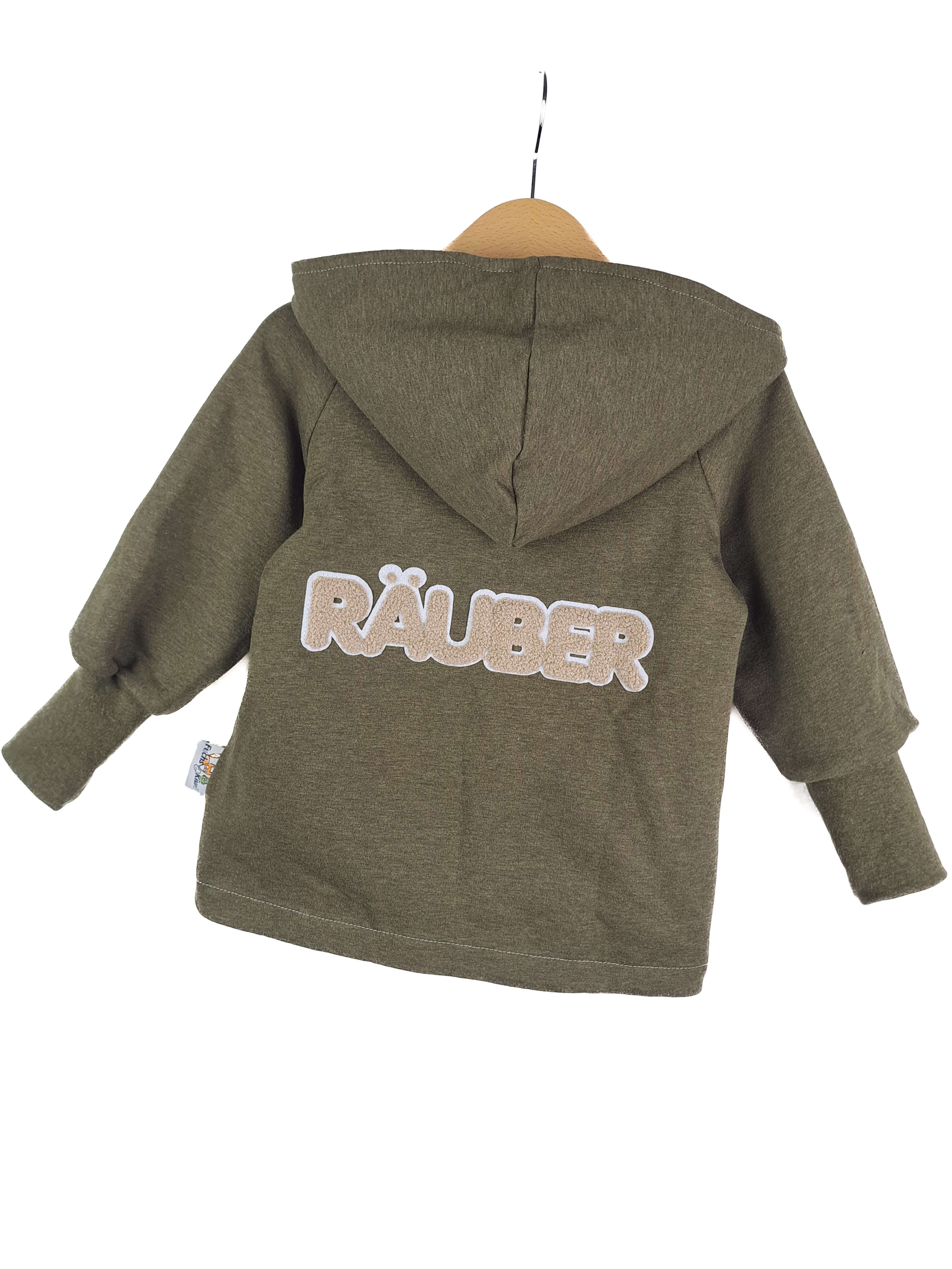 Sweatjacke mit Patch Räuber moosgrün meliert