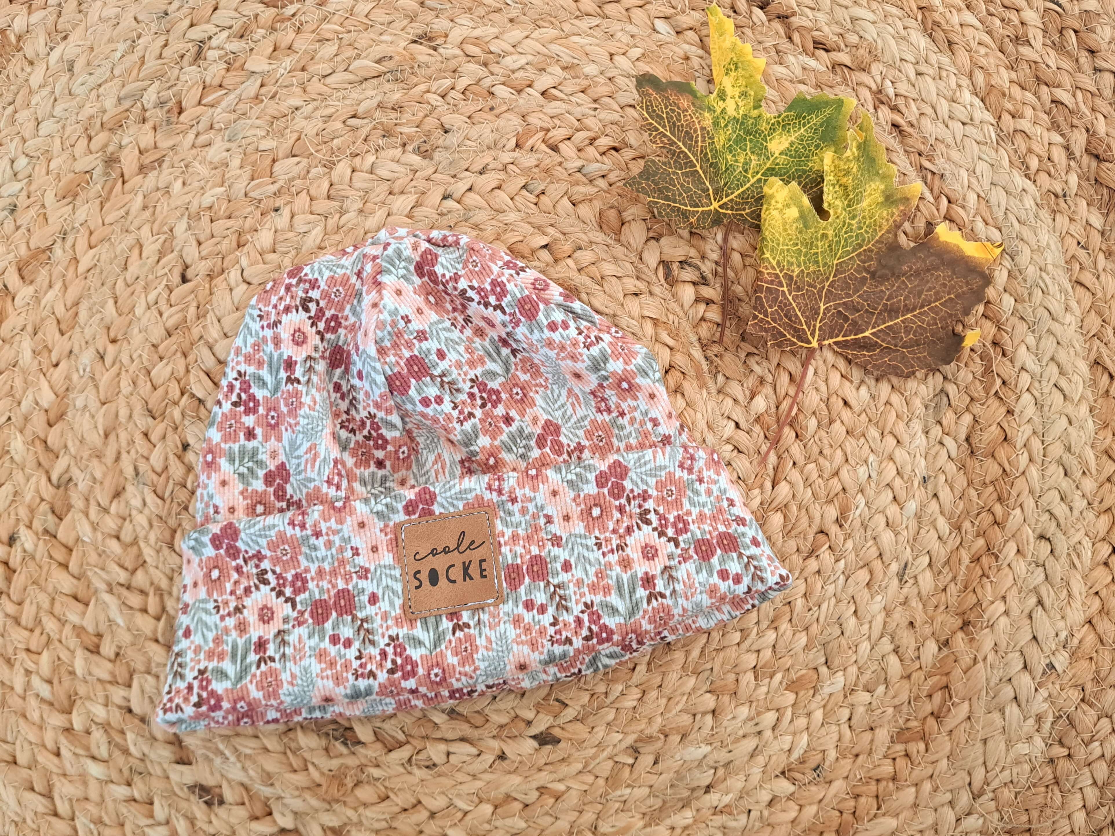 Hipster Beanie Feinripp Blumentraum