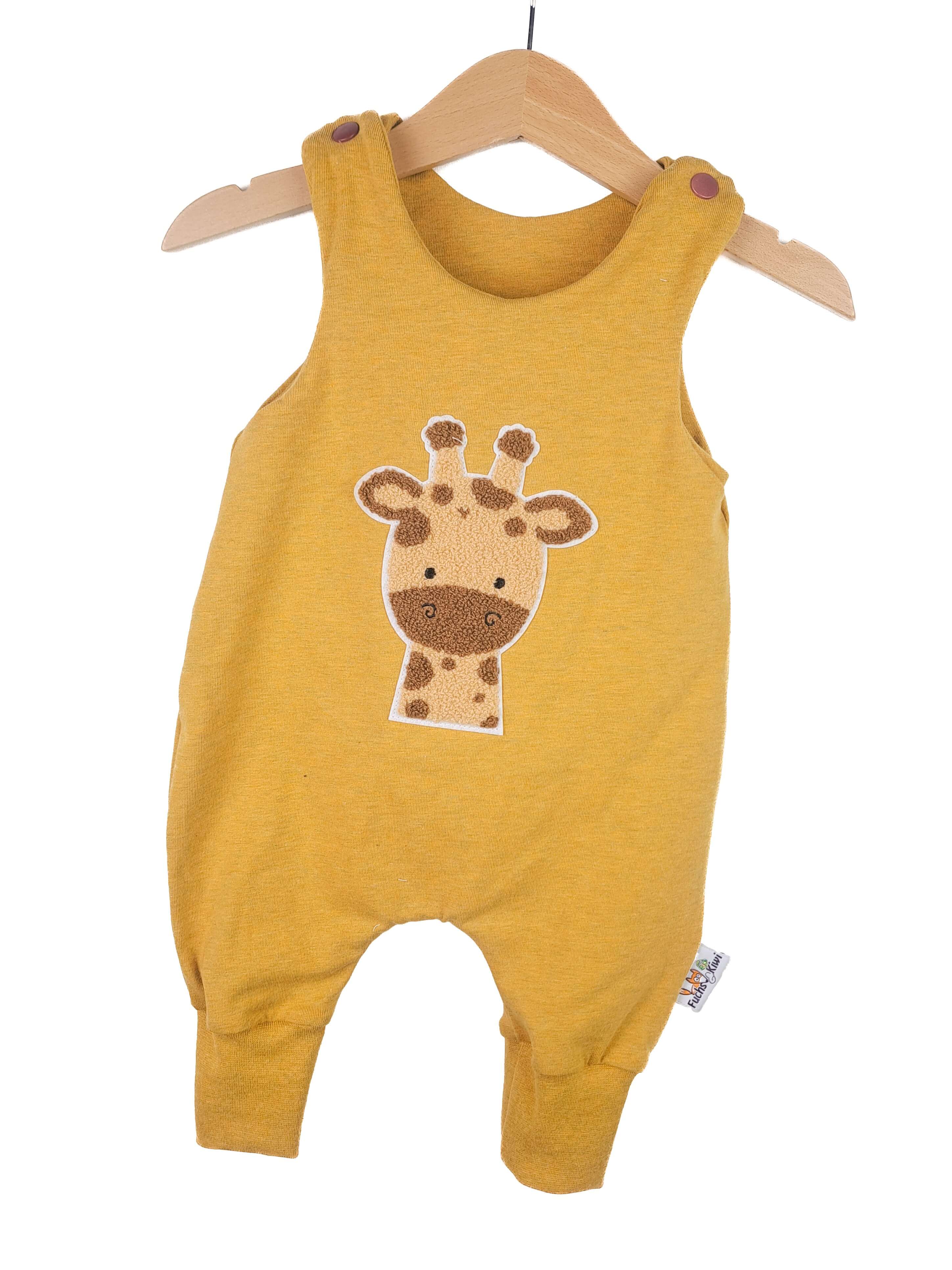 Strampler Giraffenkopf-Patch curry 56 mit Knopfleiste