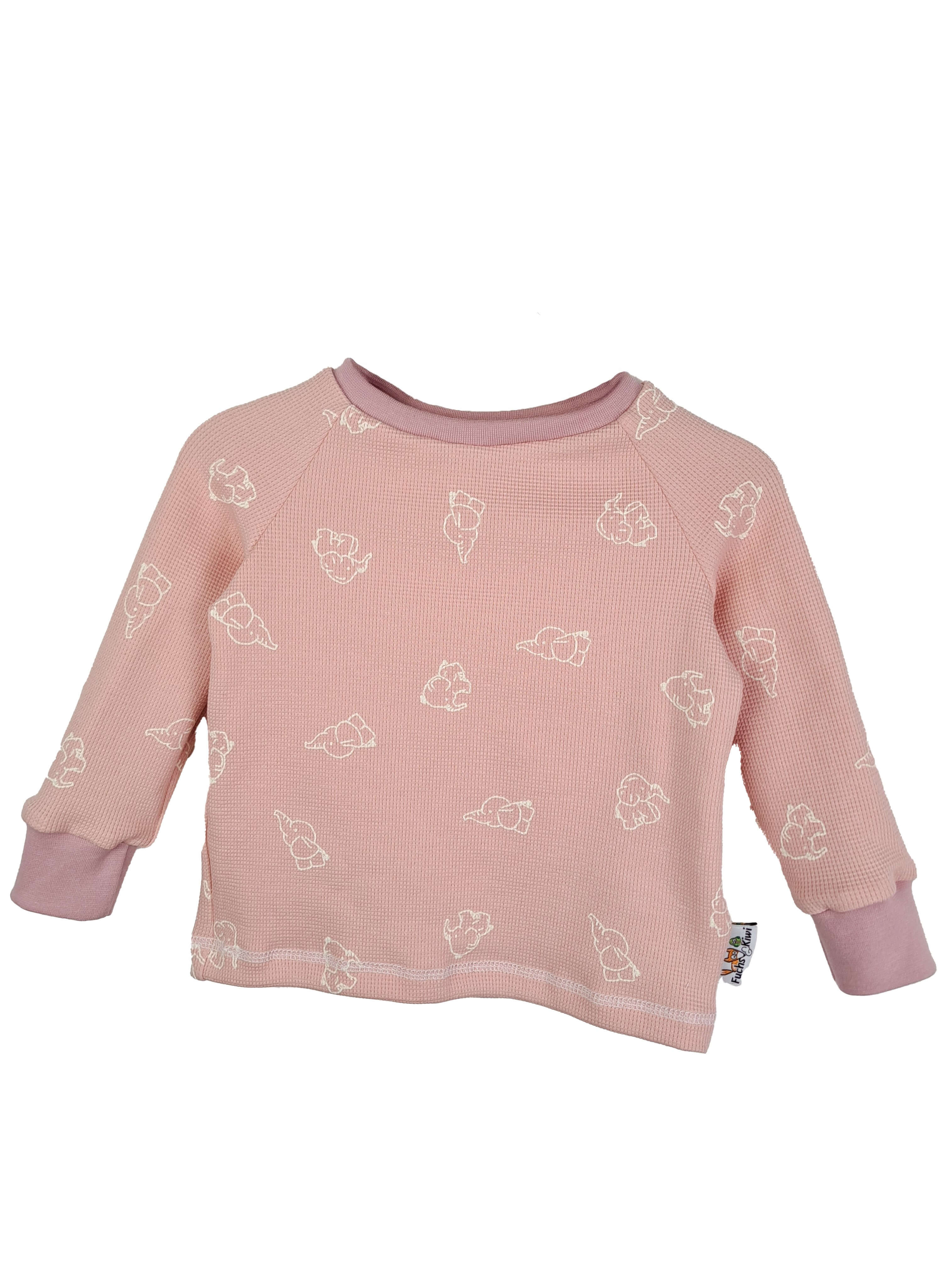 Langarmshirt Waffel Elefanten rosa 74/80