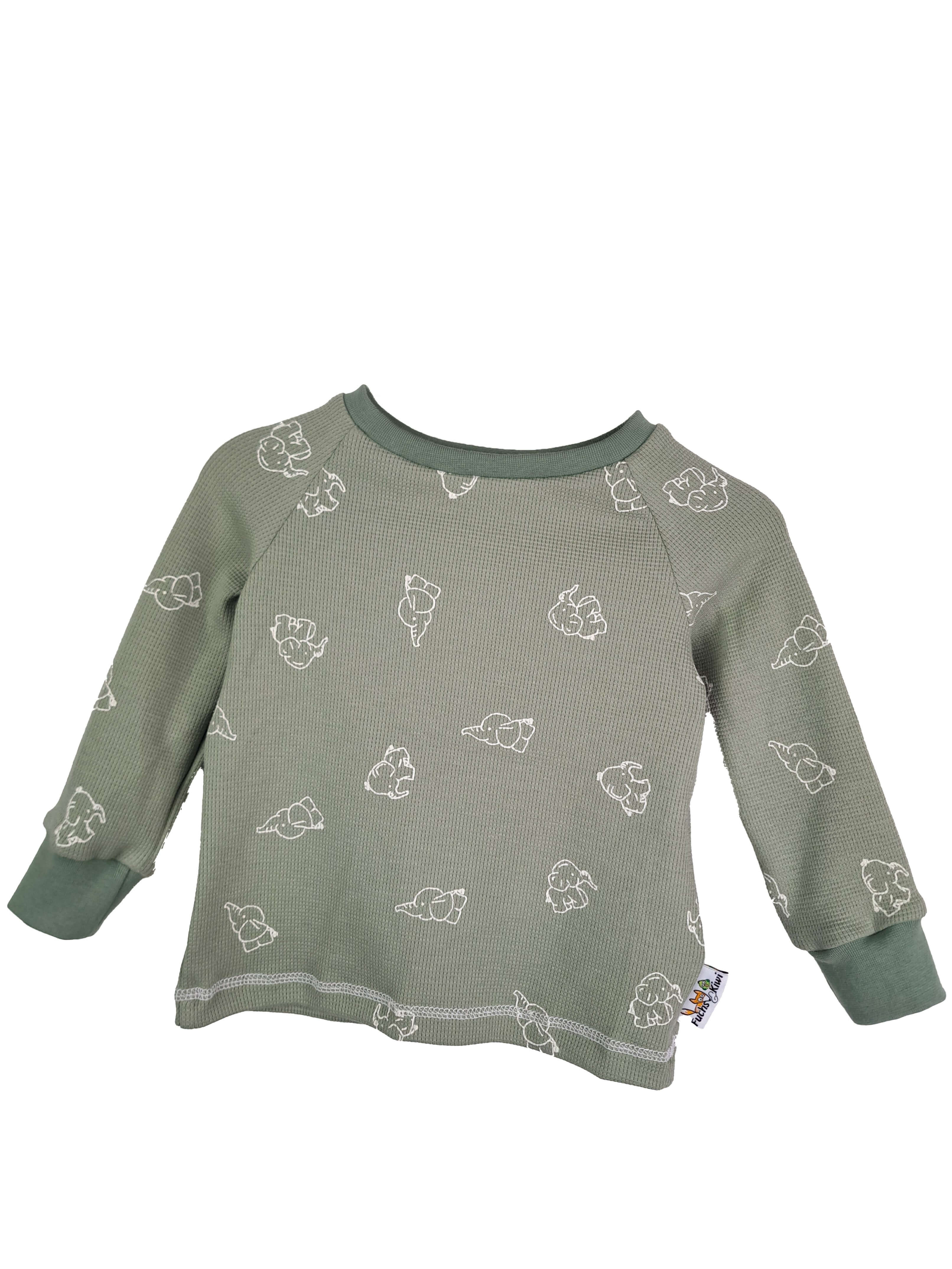 Langarmshirt Waffel Elefanten altmint 74/80
