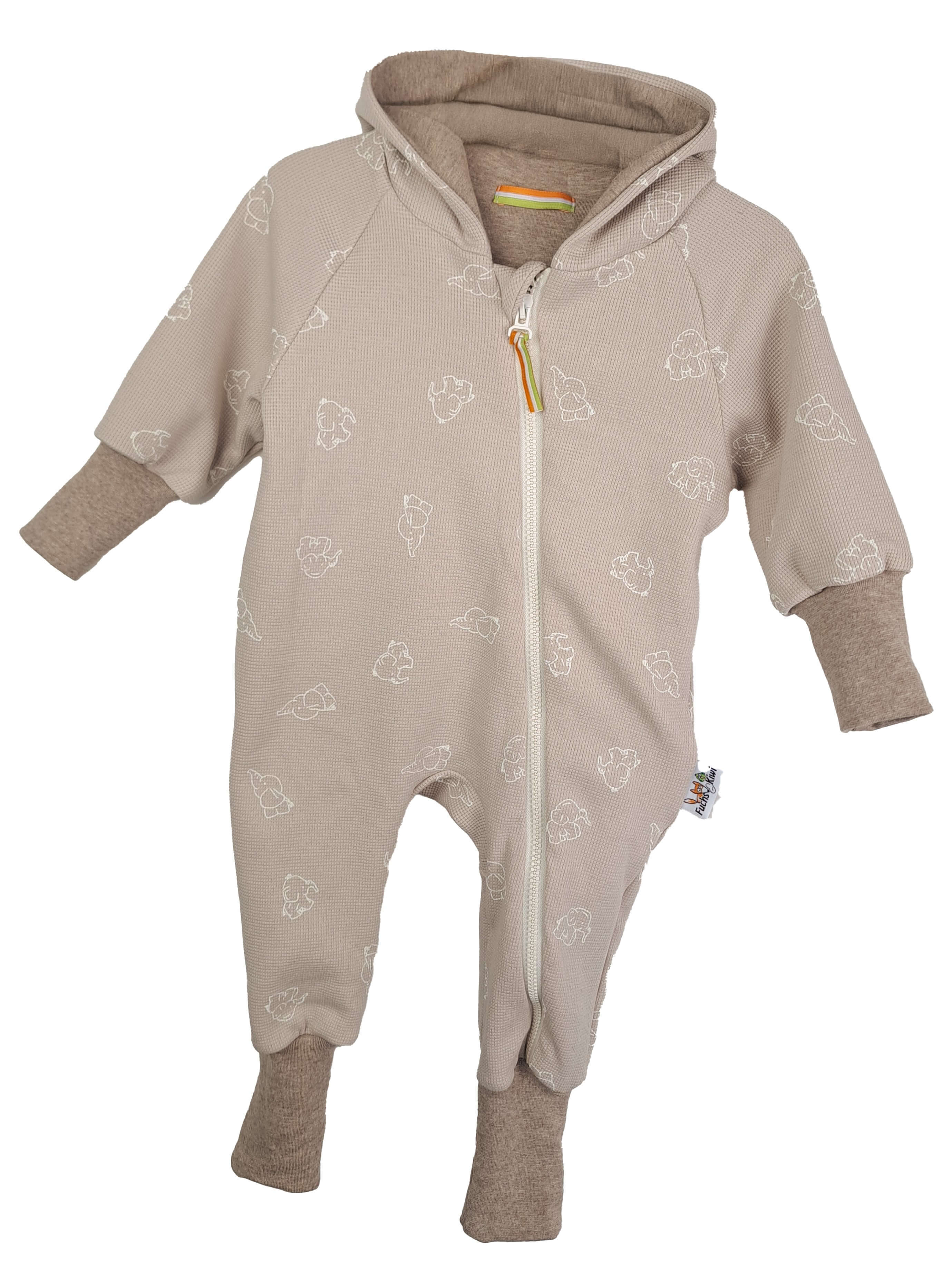 Sweatoverall Waffel Elefanten sand 62/68 doppellagig
