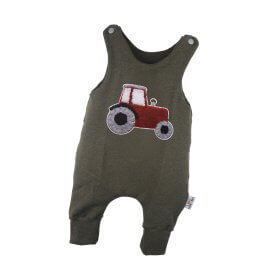 Strampler Traktor rot-Patch khaki