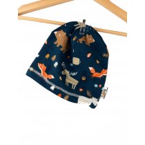 Beanie Waldtierchen blau 48-50 gefüttert mit Teddyfell