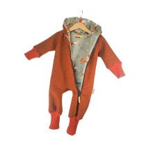 Walkoverall aus Merinowolle rost mit Fuchsi grau 68/74