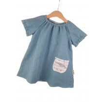 Individuell Kurzarmkleid Leinen altmint mit Streifenwal