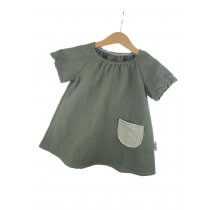 Indi Kurzarmkleid Leinen khaki