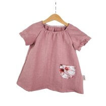 Indi Kurzarmkleid Leinen altrosa mit Blumenmeer