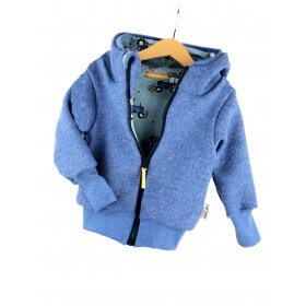 Walkjacke rauchblau meliert mit Traktor blau