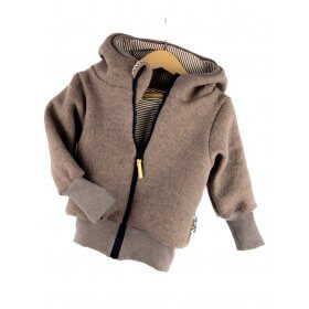 Walkjacke braun meliert mit Streifen karamell