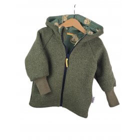 Walkjacke moosgrün meliert mit Leoparden moosgrün