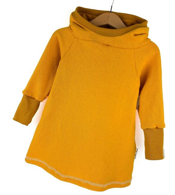 Hoodiekleid Feinstrick senfgelb