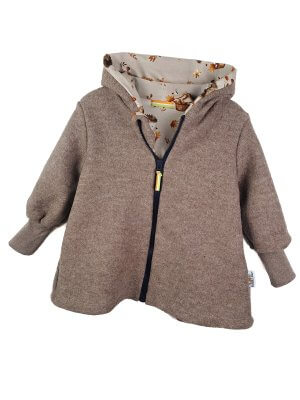 Walkmantel aus Merino Wollfleece braun meliert mit Stacheldieb