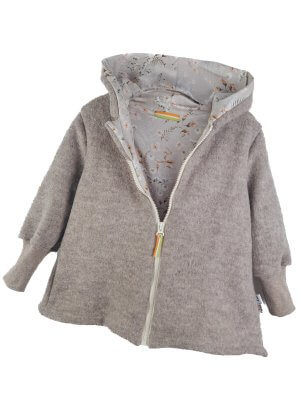 Walkmantel aus Merino Wollfleece sand meliert mit Blümchen sand