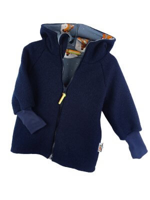 Walkjacke aus Merino Wollfleece blau mit Fuchsi blau