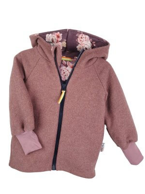Walkjacke Merino Wollfleece altrosa mit Lovely Flowers 98/104