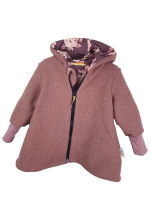 Walkmantel aus Merino Wollfleece altrosa mit Lovely Flowers